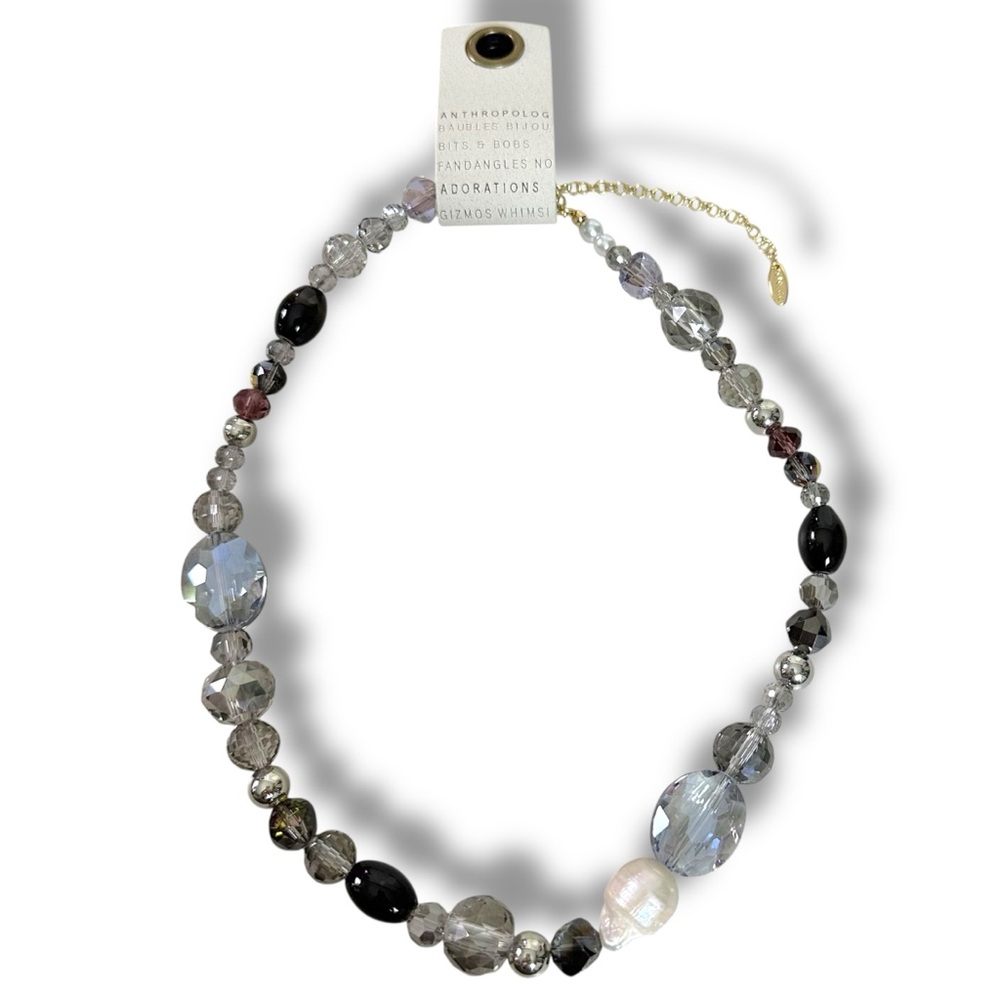 Anthropologie Serefina Chunky Mixed Beaded Retro 50’s Necklace Dark Grey NWT - Picture 5 of 14